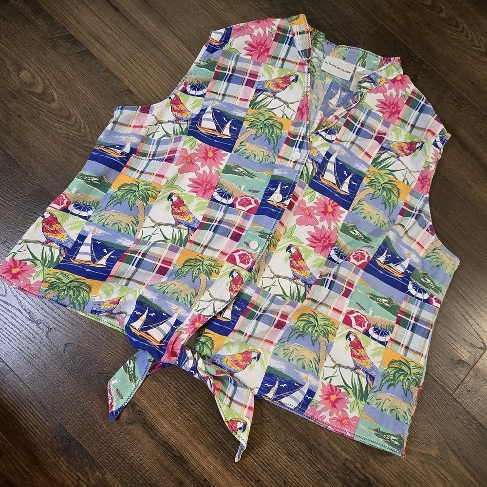 Vintage Alfred Dunner Floral Patchwork Sleeveless Tie Front Top Cottagecore 18